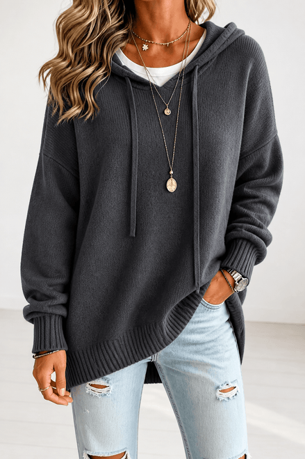 Women's Oversized Hooded Acrylic Knitted Jumper with Drawstring