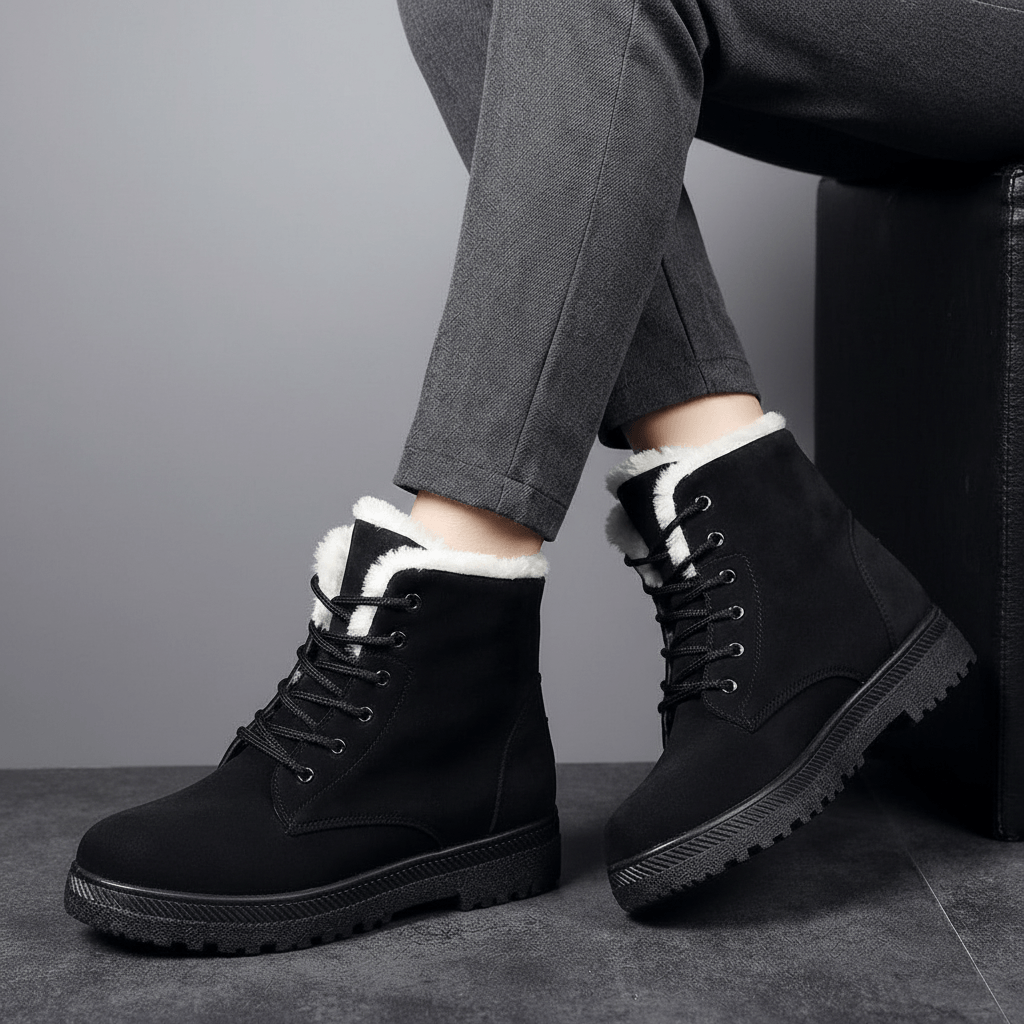 Women's Fur-Lined Suede Lace-Up Boots with Chunky Sole