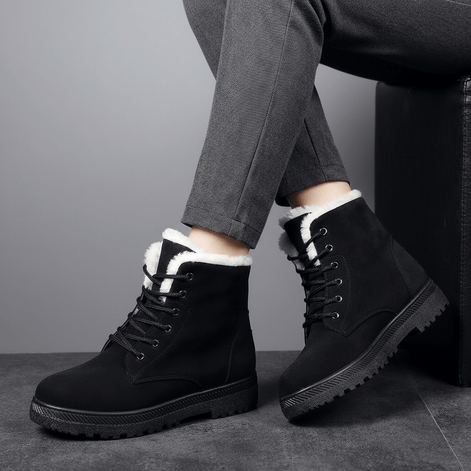Women's Fur-Lined Suede Lace-Up Boots with Chunky Sole