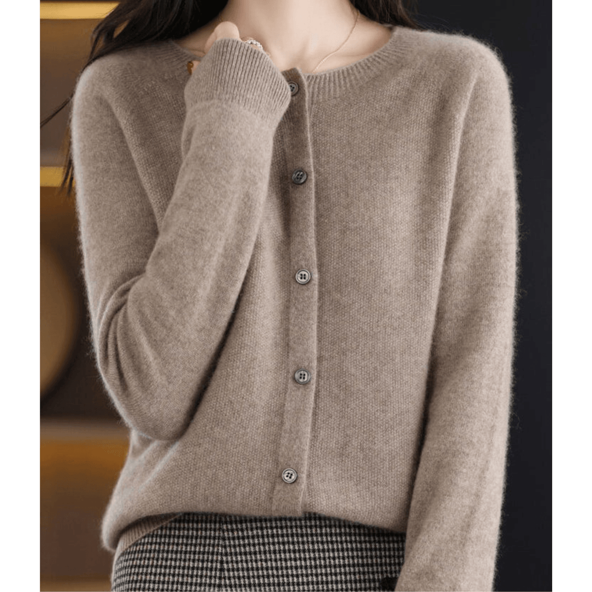 Danielle Round Neck Button-Front Knitted Cardigan for Women