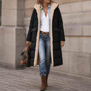 Reversa Women's Reversible Hooded Longline Winter Coat with Sherpa Lining