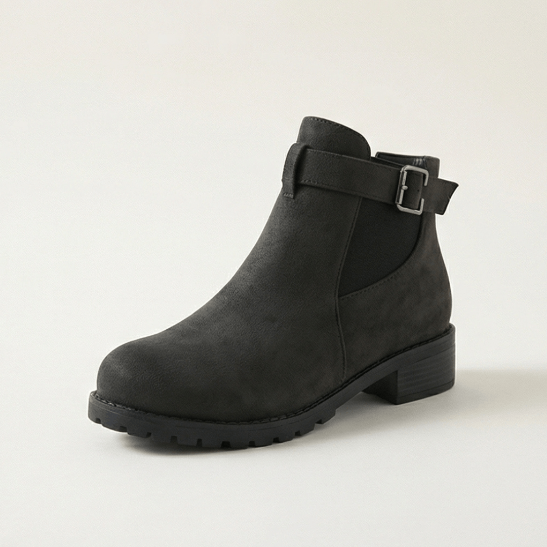 Women's Buckle-Strap Suede-Look Ankle Boots with Lug Sole
