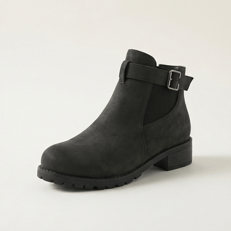 Women's Buckle-Strap Suede-Look Ankle Boots with Lug Sole