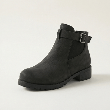Women's Buckle-Strap Suede-Look Ankle Boots with Lug Sole