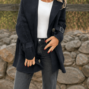Isola Women's Cable-Knit Sleeve Double-Breasted Longline Winter Coat