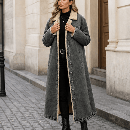 Denora Sherpa-Lined Full-Length Denim Winter Coat for Women
