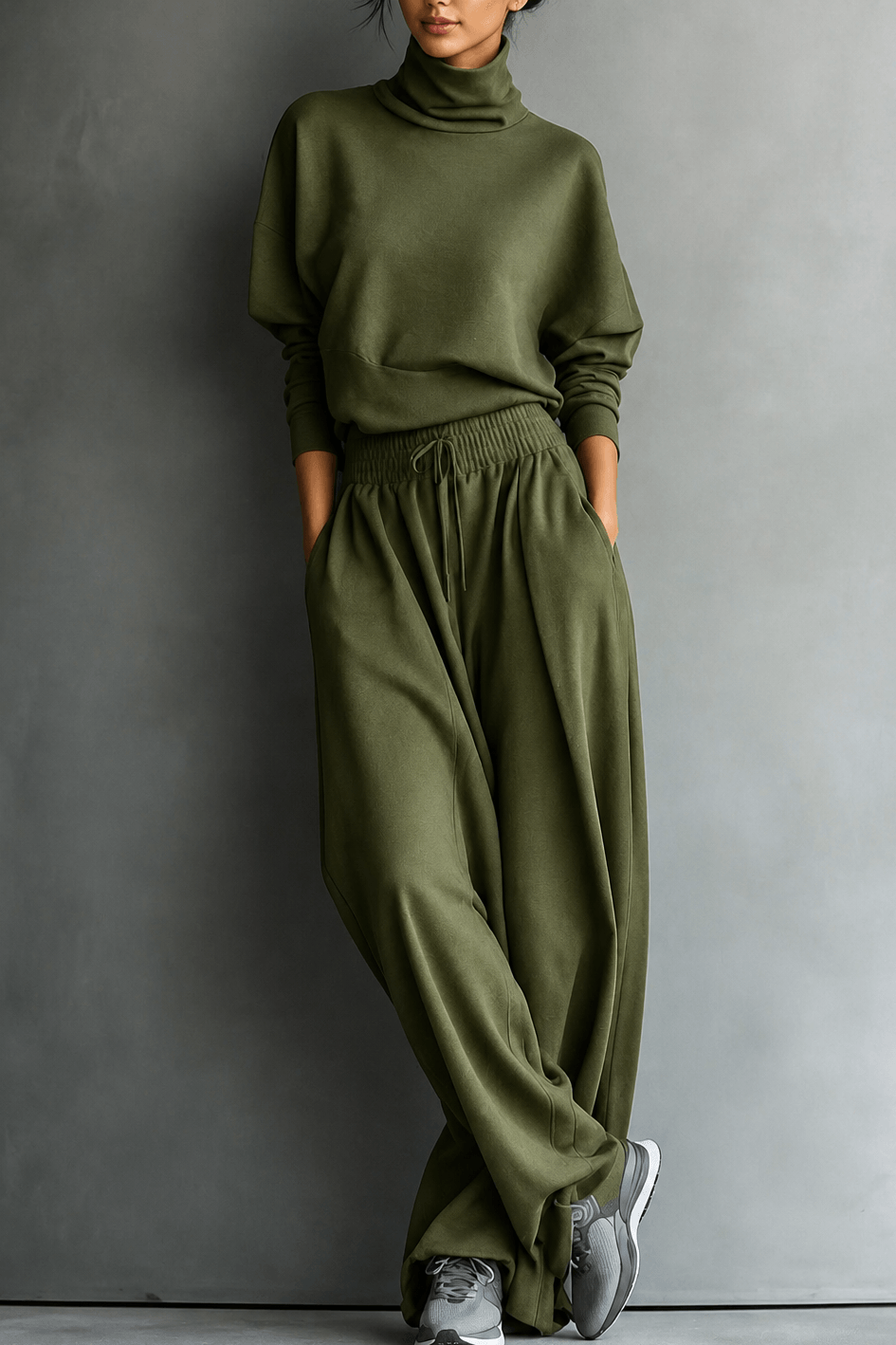 Women's Turtleneck Wide-Leg Trouser Co-Ord Set