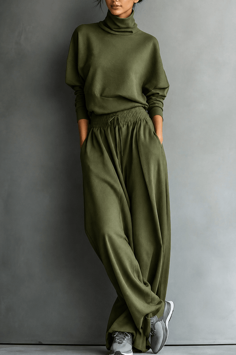 Women's Turtleneck Wide-Leg Trouser Co-Ord Set