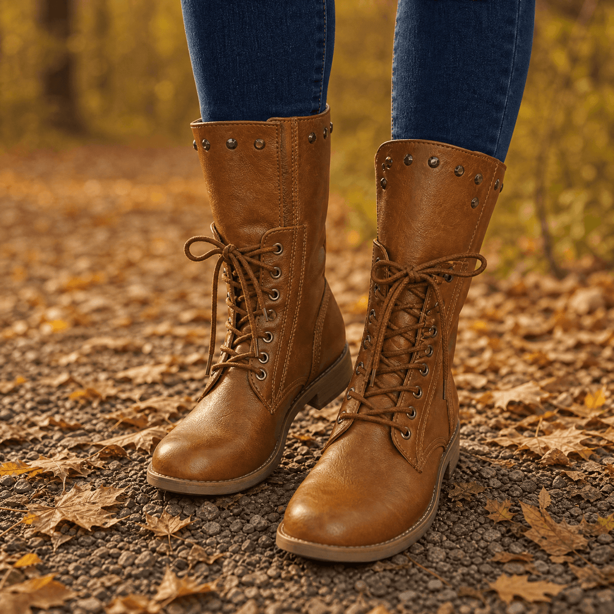 Westlyn Studded Lace-Up Ankle Boots with Wool Lining for Women