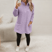 Women's Longline Half-Zip Sherpa Fleece Pullover with Pockets
