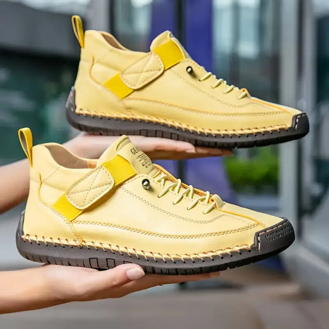 Women's Leather Comfort Shoes with Lace-Up Side Zip Closure