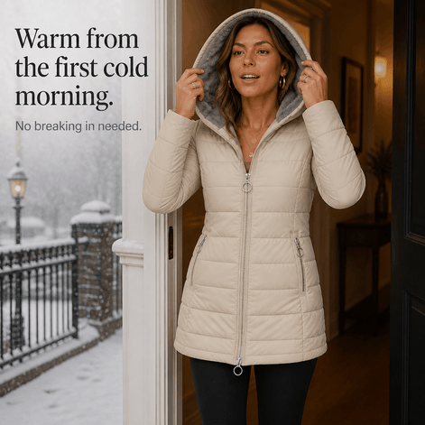 Women's Plush-Lined Hooded Longline Quilted Puffer Jacket