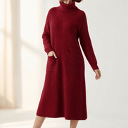 Women's Relaxed Turtleneck Knitted Jumper Dress with Pockets