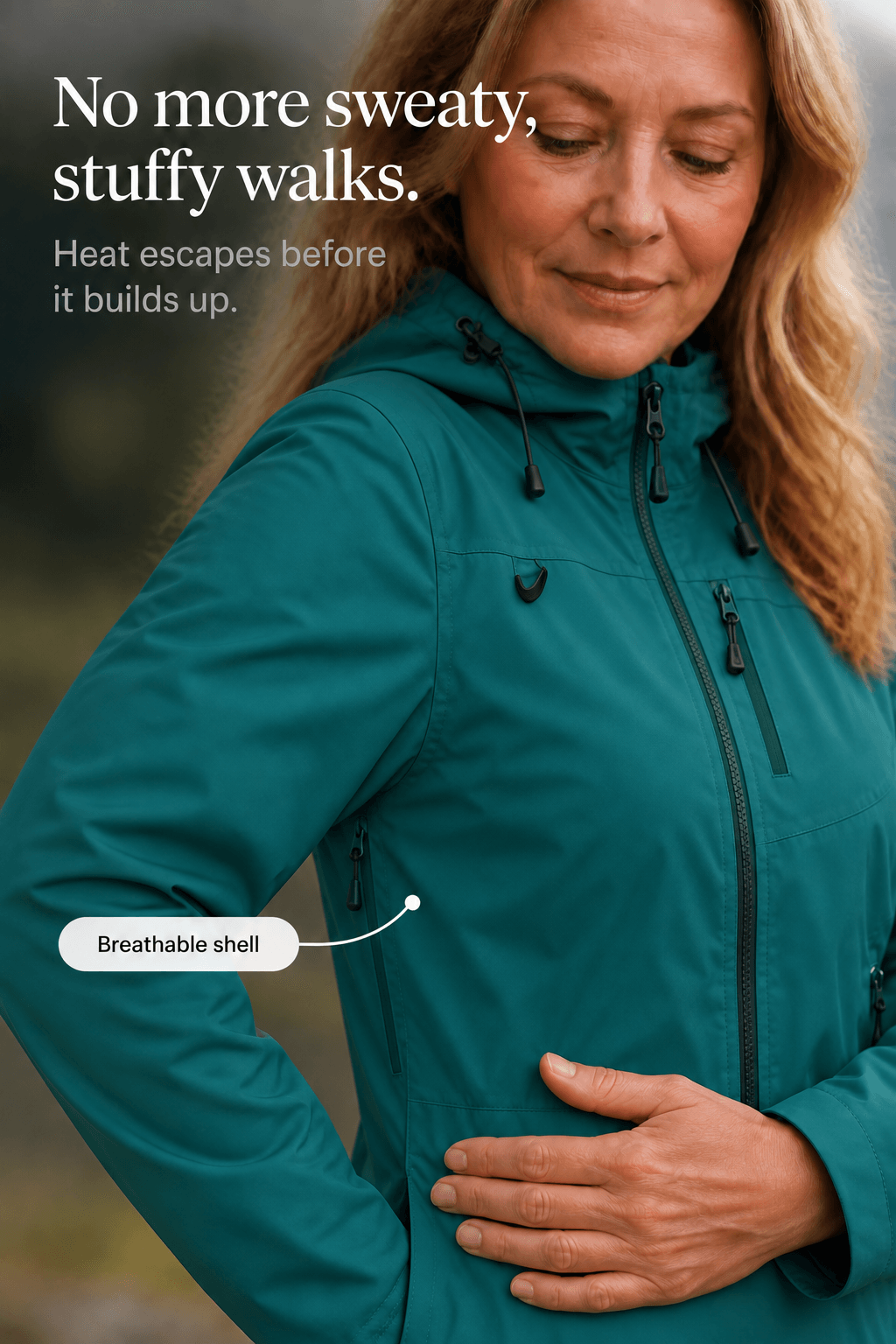 Hooded Waterproof Windproof Polyester Rain Jacket for Women