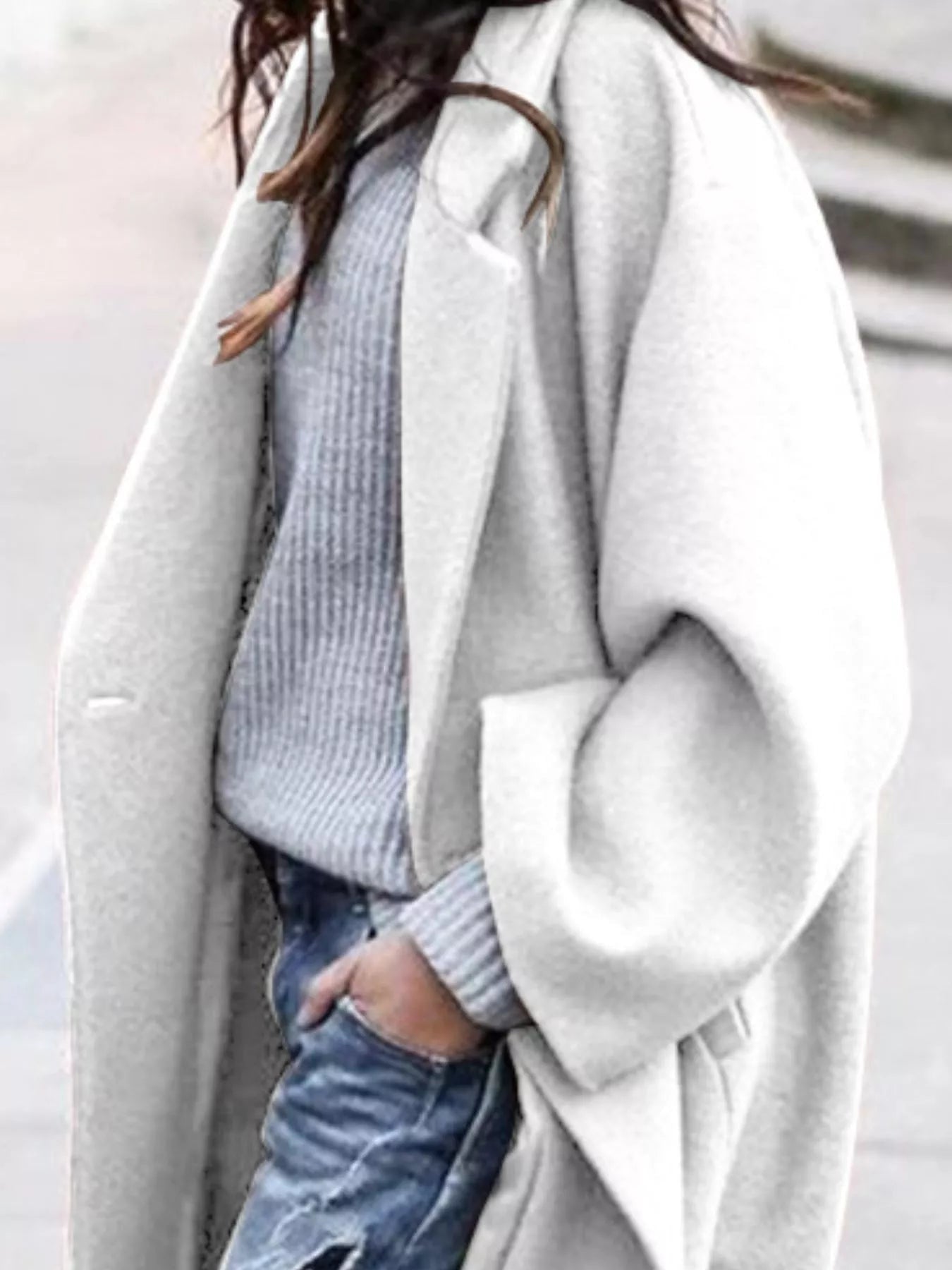 Oversized Long Winter Coat with Wide Sleeves in Wool Blend