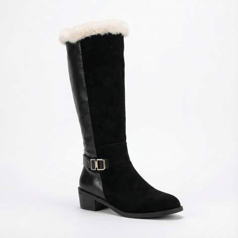 Velara Fleece-Lined Black Knee-High Winter Boots for Women