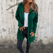 Women's Longline Hooded Zip-Up Jacket with Pockets