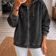 Women's Washed Oversized Zip-Up Hoodie with Lined Hood