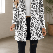 Leora Women's Leopard Print Faux Fur Longline Winter Coat with Open Front