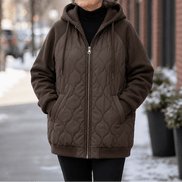 Women's Hooded Quilted Puffer Jacket with Spliced Panels