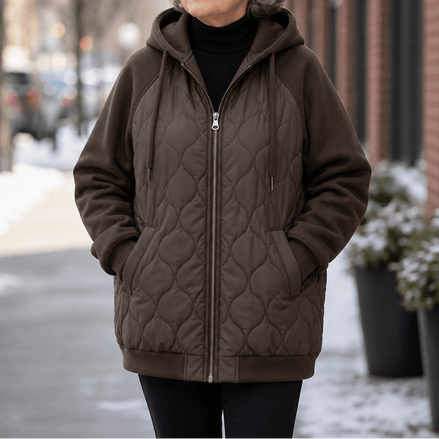 Women's Hooded Quilted Puffer Jacket with Spliced Panels