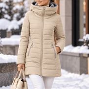 Women's Quilted Hooded Puffer Jacket with Zip Pockets and Insulated Lining