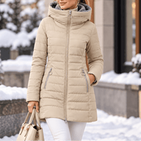 Women's Quilted Hooded Puffer Jacket with Zip Pockets and Insulated Lining