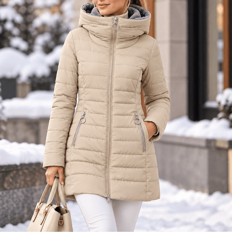 Women's Quilted Hooded Puffer Jacket with Zip Pockets and Insulated Lining