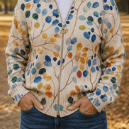 Women's Botanical Print Zip-Up Knit Bomber Cardigan