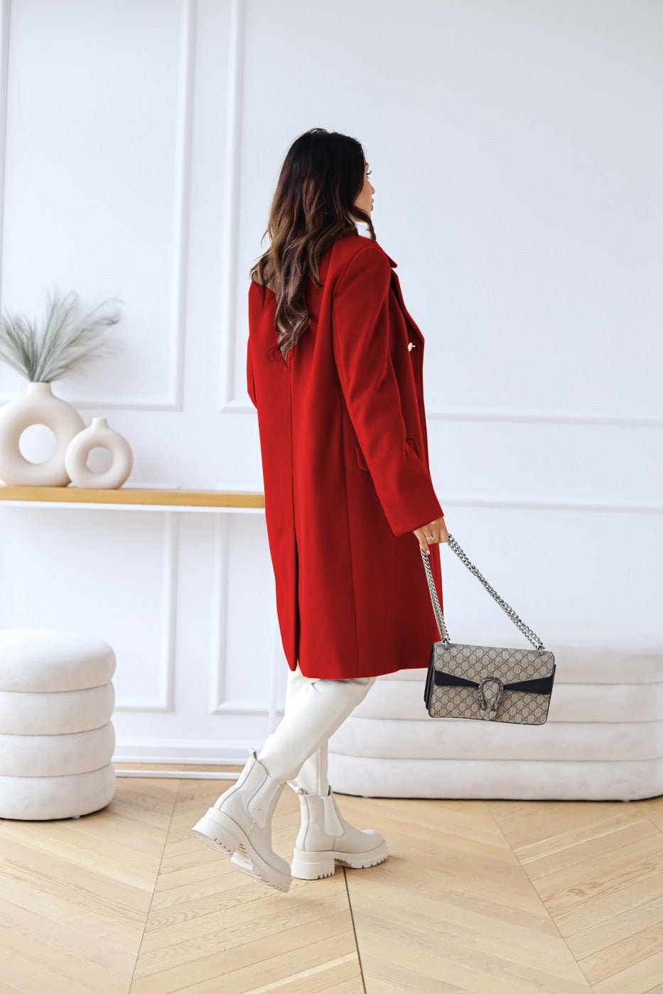 Emily Double Breasted Longline Winter Coats Women A-Line Wool Blend