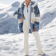 Women's Oversized Color-Block Faux Fur Winter Coat with Hood