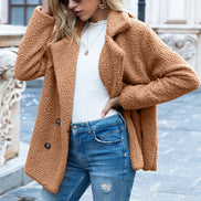 June Teddy Double-Breasted Winter Coats Women Cozy Fleece Jacket