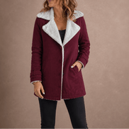Sherpa-Lined Lapel Jacket with Suede-Finish Cotton Blend