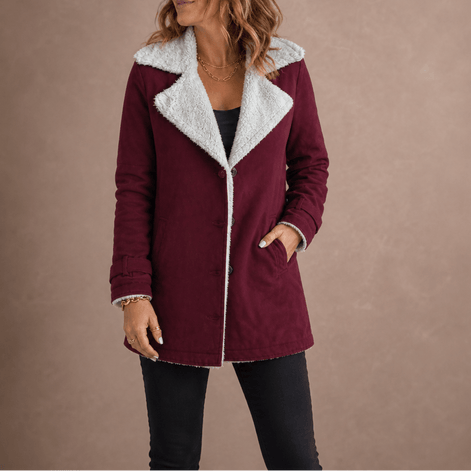 Sherpa-Lined Lapel Jacket with Suede-Finish Cotton Blend