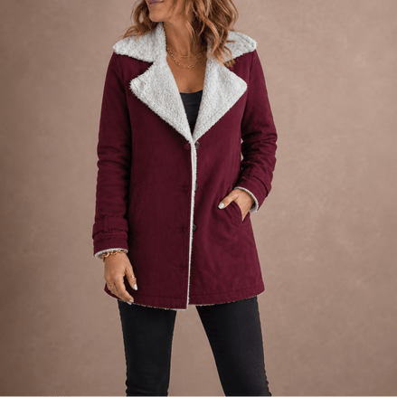 Sherpa-Lined Lapel Jacket with Suede-Finish Cotton Blend