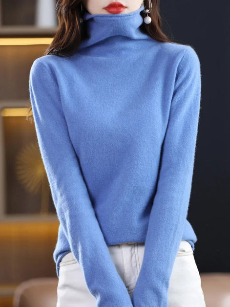 Women's Ribbed Turtleneck Knitted Jumper with Long Sleeves