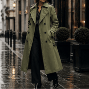 Mayfield Double-Breasted Long Belted Trench Coat with Tie Waist for Women