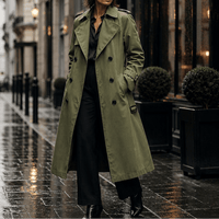 Mayfield Double-Breasted Long Belted Trench Coat with Tie Waist for Women