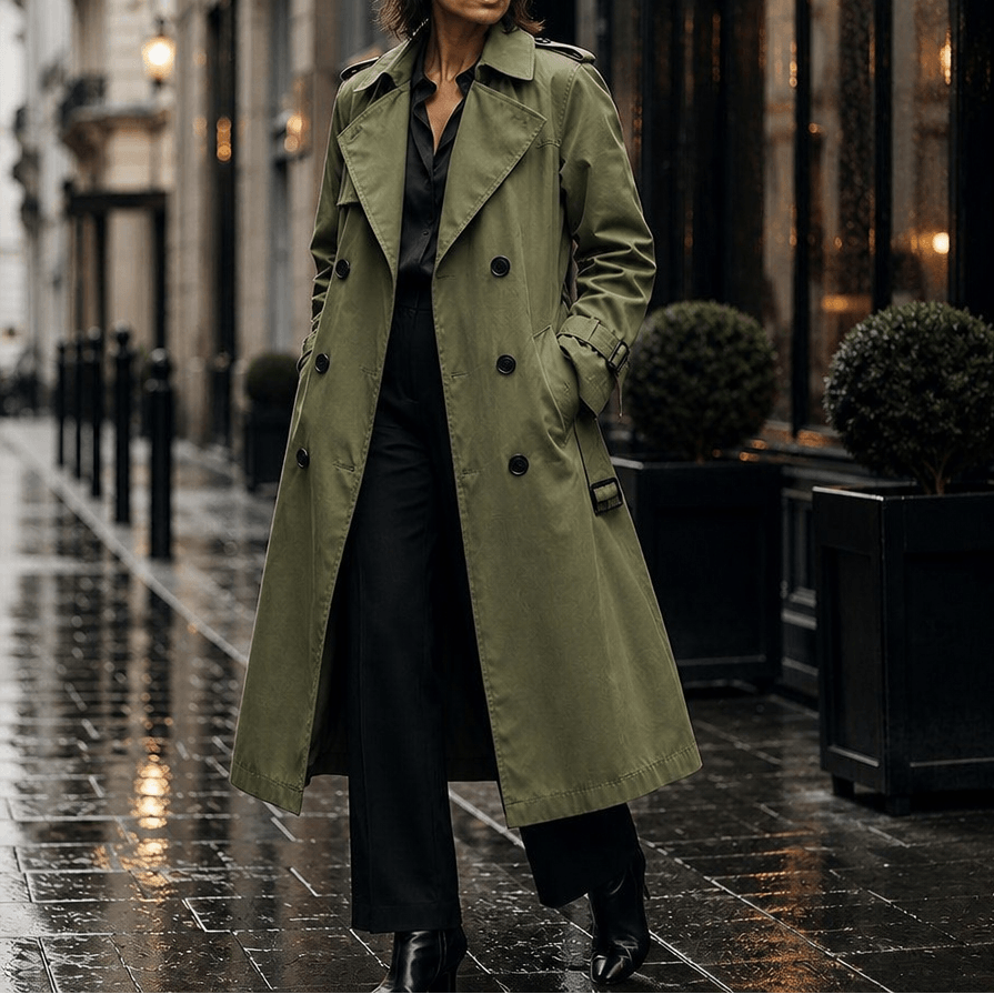 Mayfield Double-Breasted Long Belted Trench Coat with Tie Waist for Women