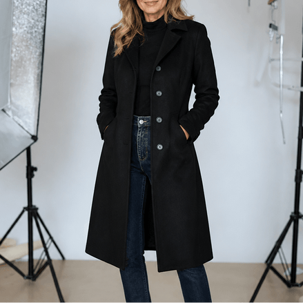 Women's Unstructured Suede-Look Long Coat with Button Front