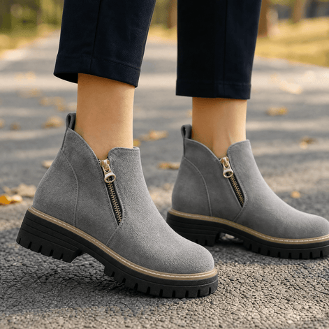 Women's Suede Chelsea Boots with Side Zip and Chunky Heel