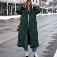 Women's Long Hooded Quilted Puffer Jacket with Side Pockets