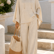 Women's Hooded Cape Top and Wide-Leg Trouser Two Piece Co-Ord Set