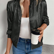 Nessa High-Neck Cropped Fluid Bomber Jacket for Women in Polyester