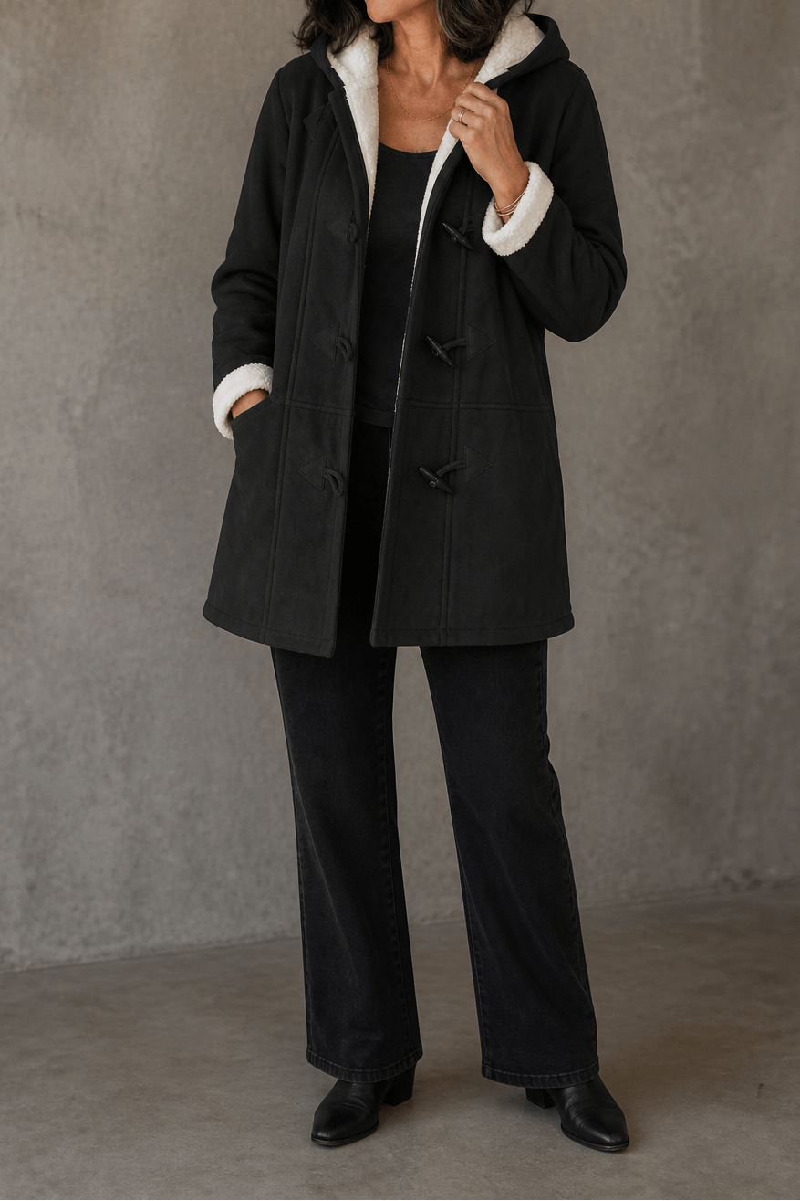 Women's Hooded Faux Suede Winter Coat with Plush Sherpa Lining
