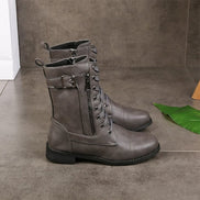 Hazel Faux Leather Combat Boots with Side Zip and Buckle Detail for Women