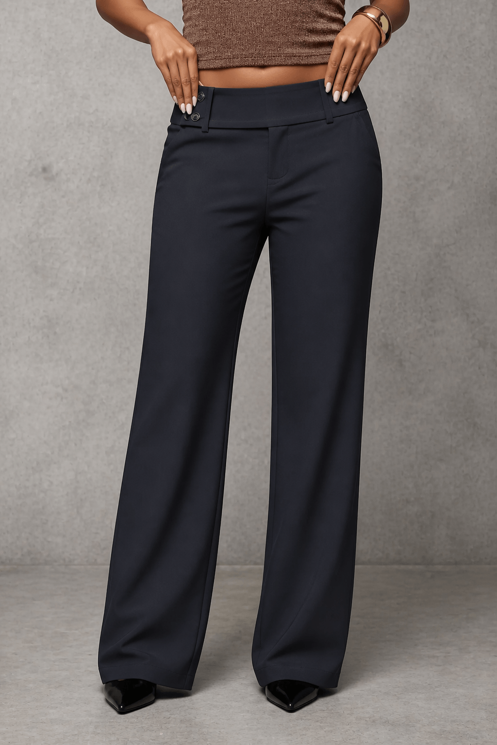 Women's Wide-Leg High-Waisted Trousers with Structured Waistband