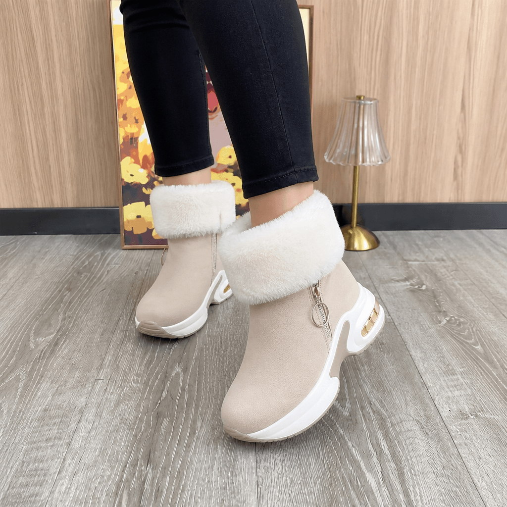 Women's Plush-Lined Wedge Winter Ankle Boots with Faux Fur Trim