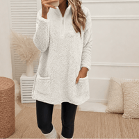 Women's Longline Half-Zip Sherpa Fleece Pullover with Pockets