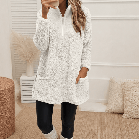 Women's Longline Half-Zip Sherpa Fleece Pullover with Pockets